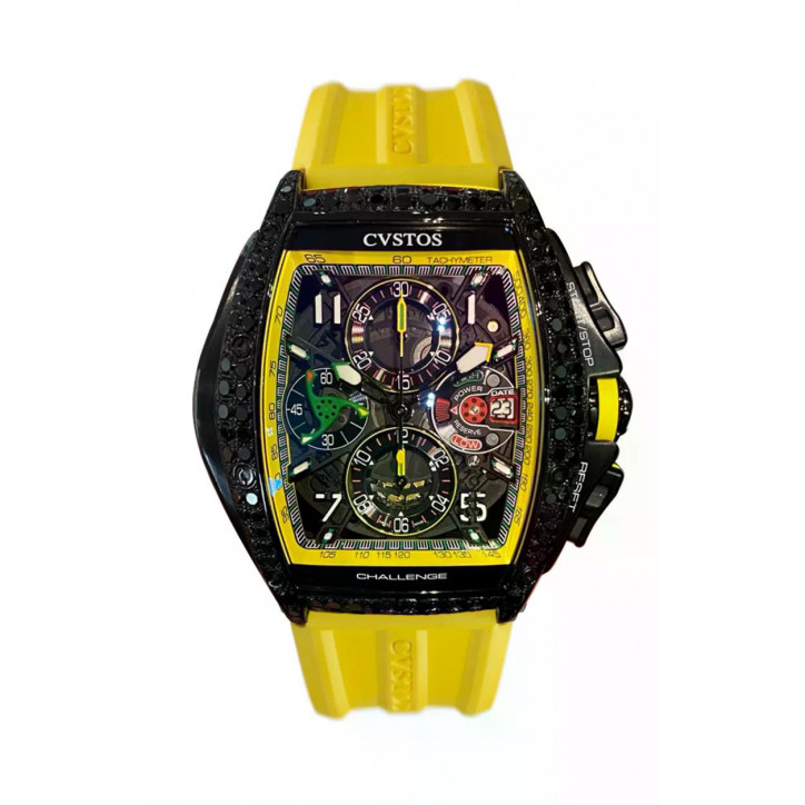 Chrono Black Steel/2 Row Black Diamonds / Yellow