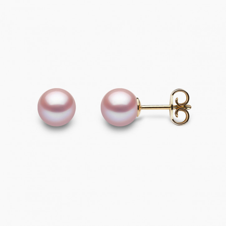 Classic 18K Gold Pink Freshwater Pearl Stud Earrings