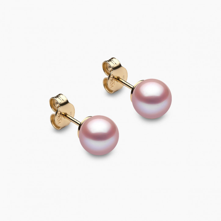 Classic 18K Gold Pink Freshwater Pearl Stud Earrings