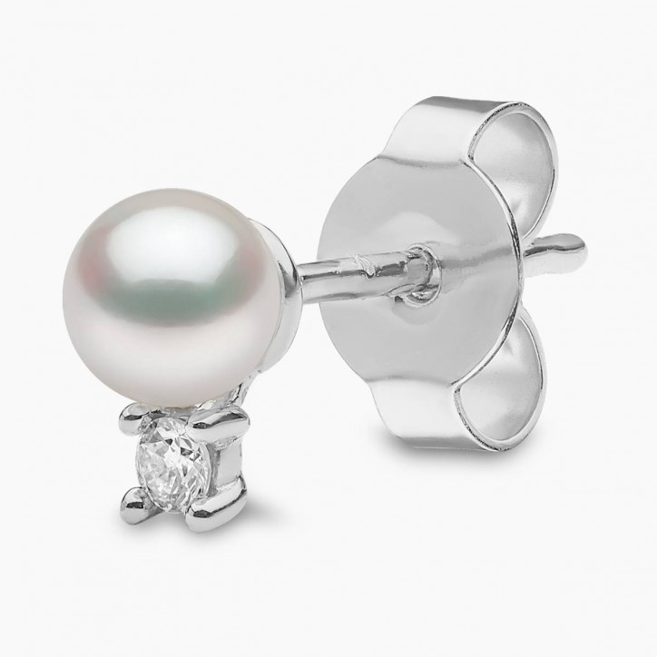 Trend 18K Gold Freshwater Pearl And Diamond Petite Stud Earrings