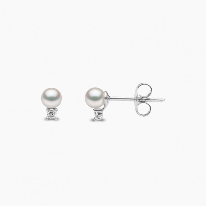 Trend 18K Gold Freshwater Pearl And Diamond Petite Stud Earrings