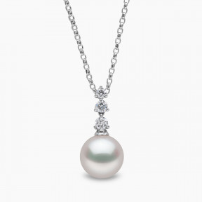 Diamond Classic 18K Gold Akoya Pearl Triple Diamond Drop Pendant