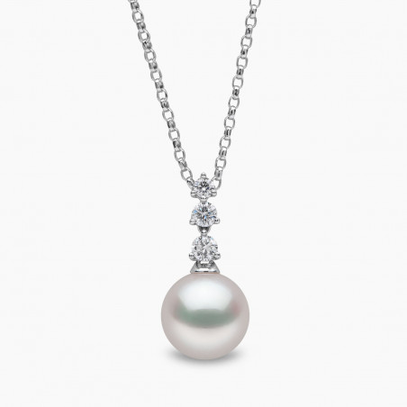 Diamond Classic 18K Gold Akoya Pearl Triple Diamond Drop Pendant