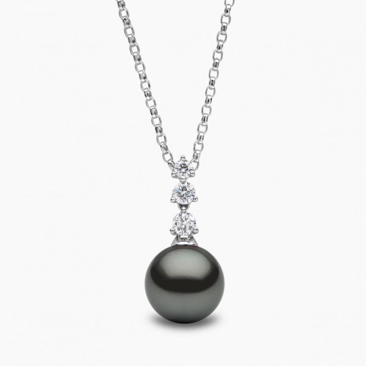 Diamond Classic 18K злато Akoya Pearl Triple Diamond Drop Pendant