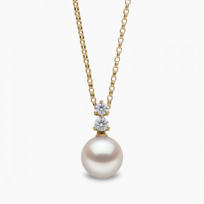 Diamond Classic 18K Gold Akoya Pearl Double Diamond Pendant