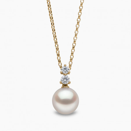 Diamond Classic 18K Gold Akoya Pearl Double Diamond Pendant