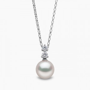 Diamond Classic 18K Gold Akoya Pearl Double Diamond Pendant