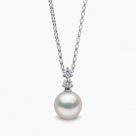 Diamond Classic 18K Gold Akoya Pearl Double Diamond Pendant