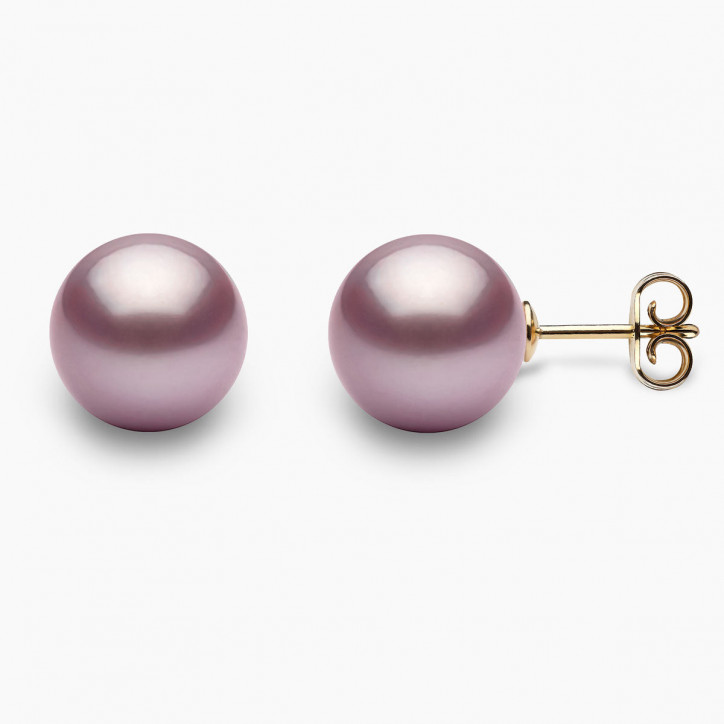 Classic 18K Gold Large Pink Freshwater Pearl Stud Earrings