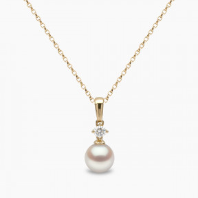 Classic 18K Gold Akoya Pearl and 0.10ct Diamond Pendant