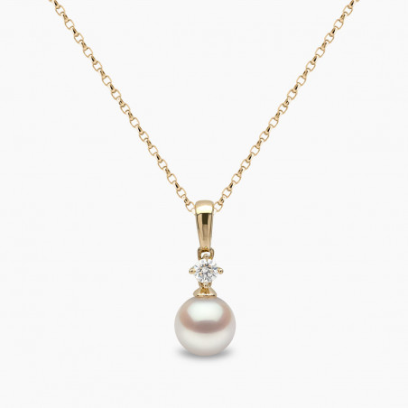 Classic 18K Gold Akoya Pearl and 0.10ct Diamond Pendant