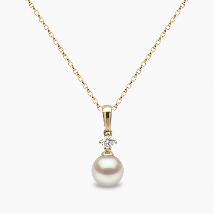 Classic 18K Gold Akoya Pearl and 0.10ct Diamond Pendant