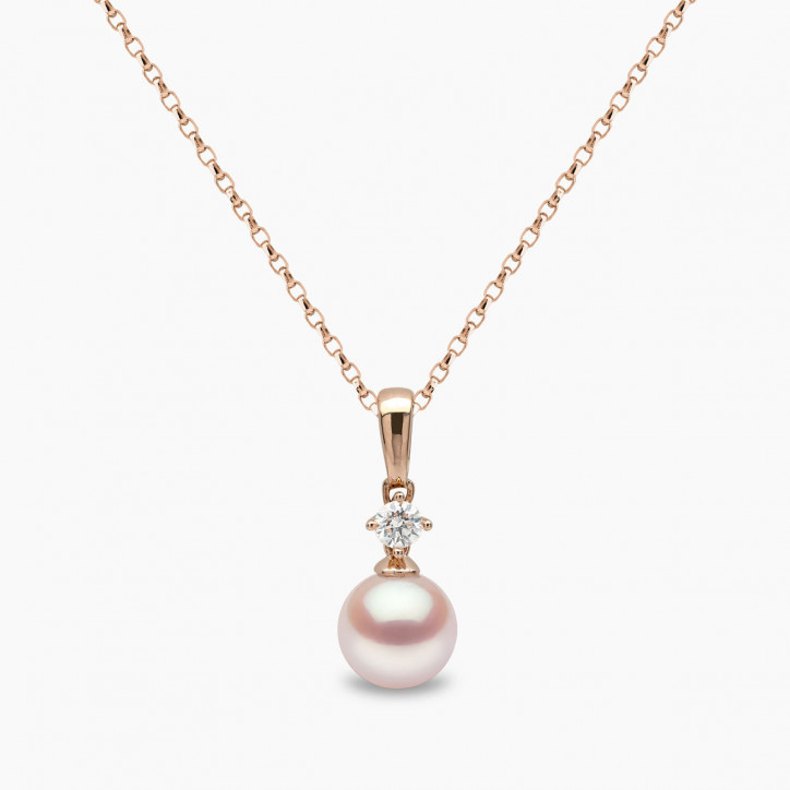 Classic 18K Gold Akoya Pearl and 0.10ct Diamond Pendant