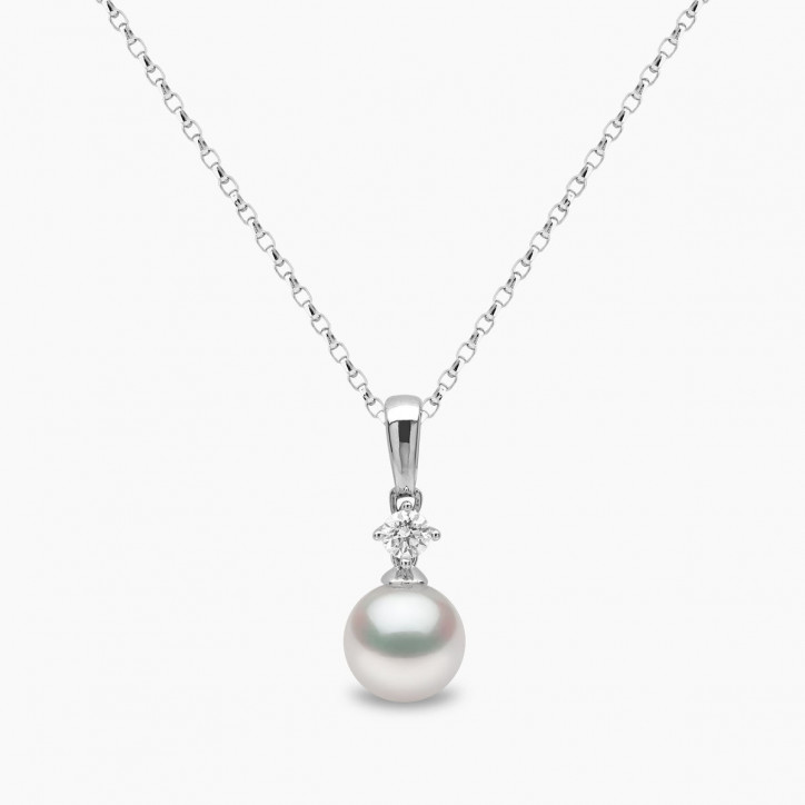 Classic 18K Gold Akoya Pearl and 0.10ct Diamond Pendant