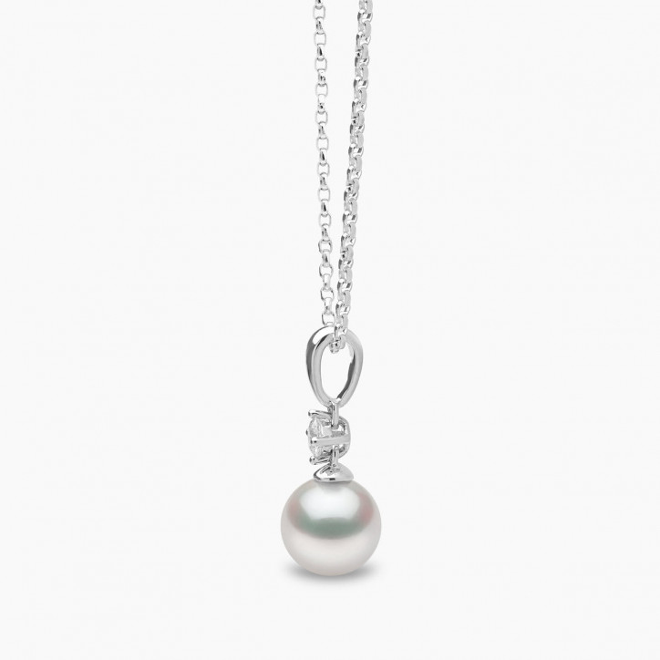 Classic 18K Gold Akoya Pearl and 0.10ct Diamond Pendant