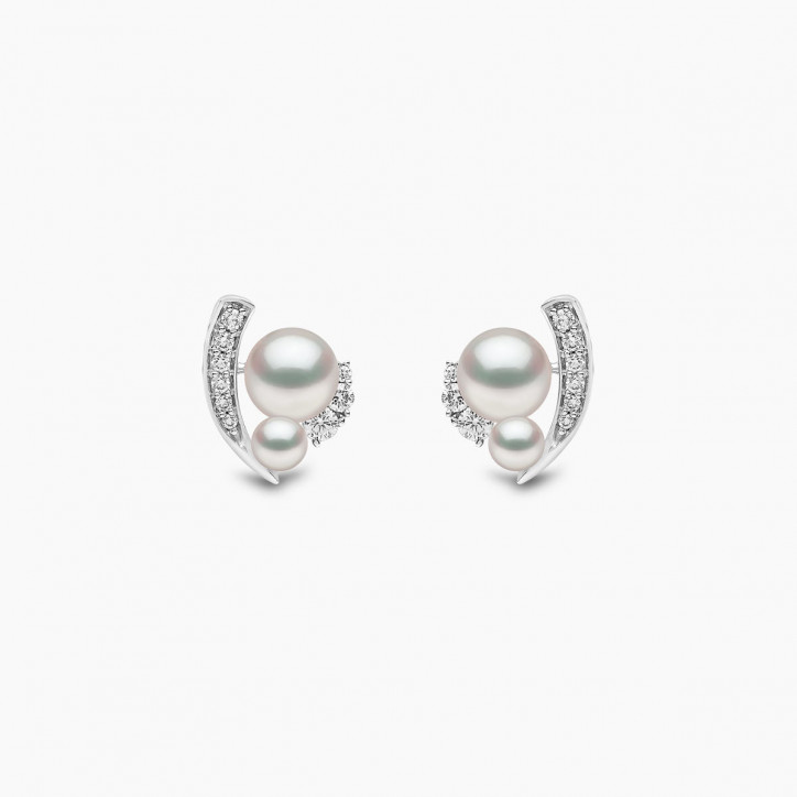 Trend 18K Gold Freshwater Pearl And Diamond Mini Apex Stud Earrings