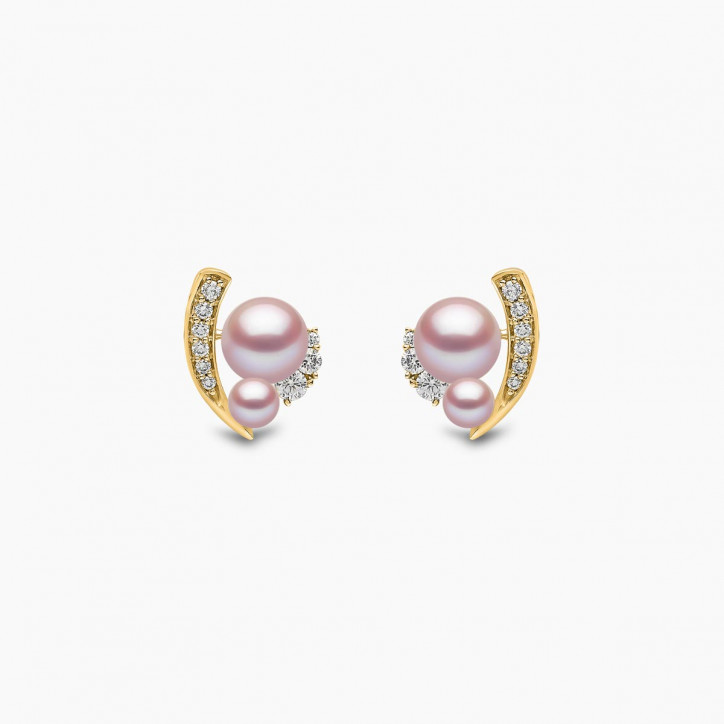 Trend 18K Gold Freshwater Pearl And Diamond Mini Apex Stud Earrings