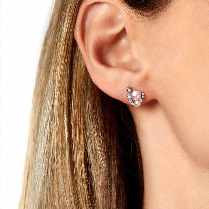 Trend 18K Gold Freshwater Pearl And Diamond Mini Apex Stud Earrings