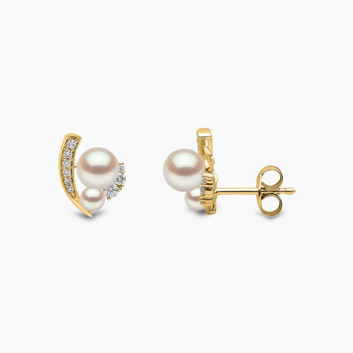 Trend 18K Gold Freshwater Pearl And Diamond Mini Apex Stud Earrings