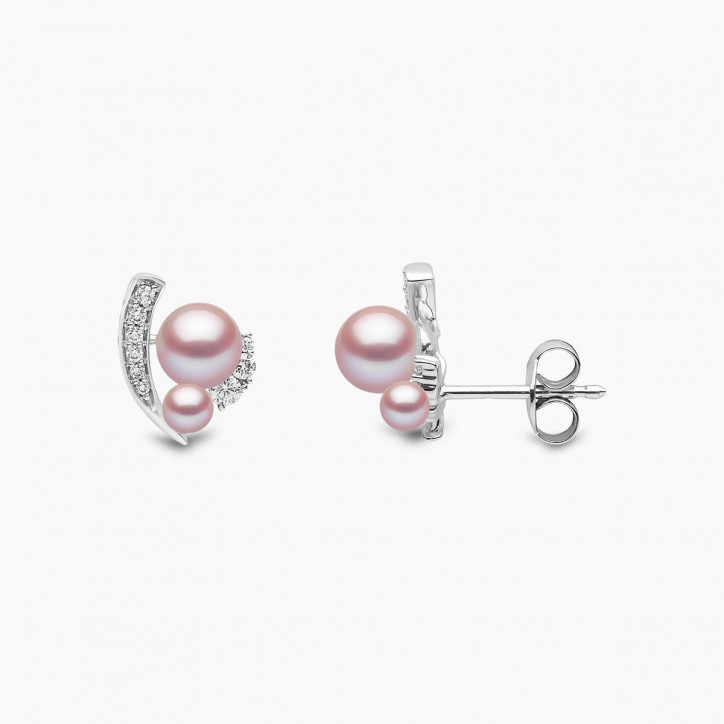 Trend 18K Gold Freshwater Pearl And Diamond Mini Apex Stud Earrings