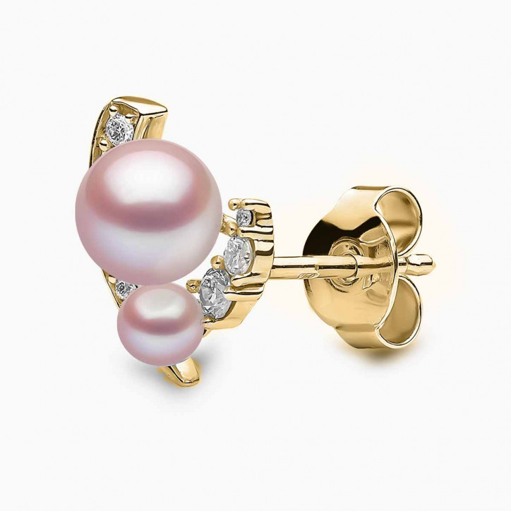 Trend 18K Gold Freshwater Pearl And Diamond Mini Apex Stud Earrings