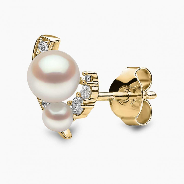 Trend 18K Gold Freshwater Pearl And Diamond Mini Apex Stud Earrings