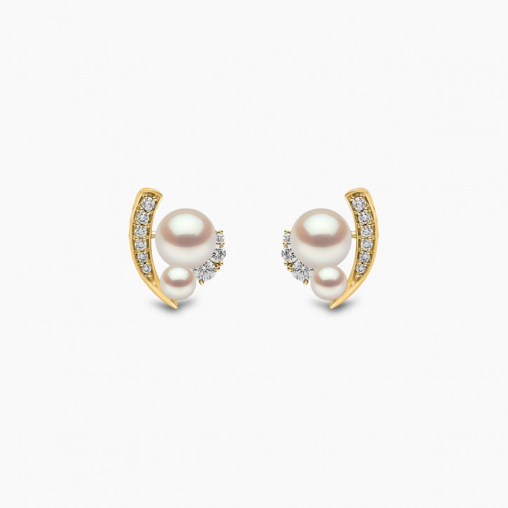 Trend 18K Gold Freshwater Pearl And Diamond Mini Apex Stud Earrings