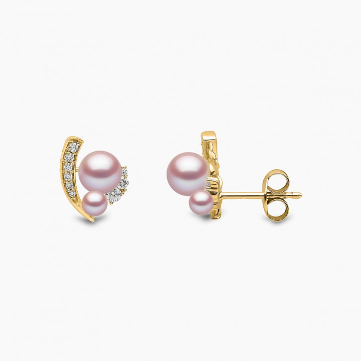 Trend 18K Gold Freshwater Pearl And Diamond Mini Apex Stud Earrings