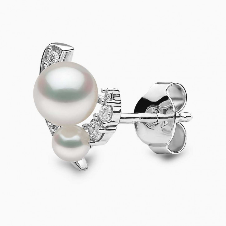 Trend 18K Gold Freshwater Pearl And Diamond Mini Apex Stud Earrings