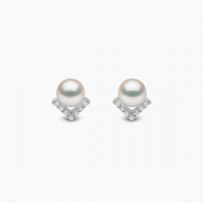 Trend 18K Gold Freshwater Pearl And Diamond V Stud Earrings