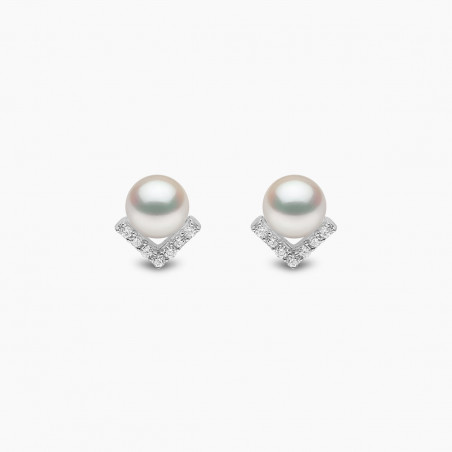 Trend 18K Gold Freshwater Pearl And Diamond V Stud Earrings