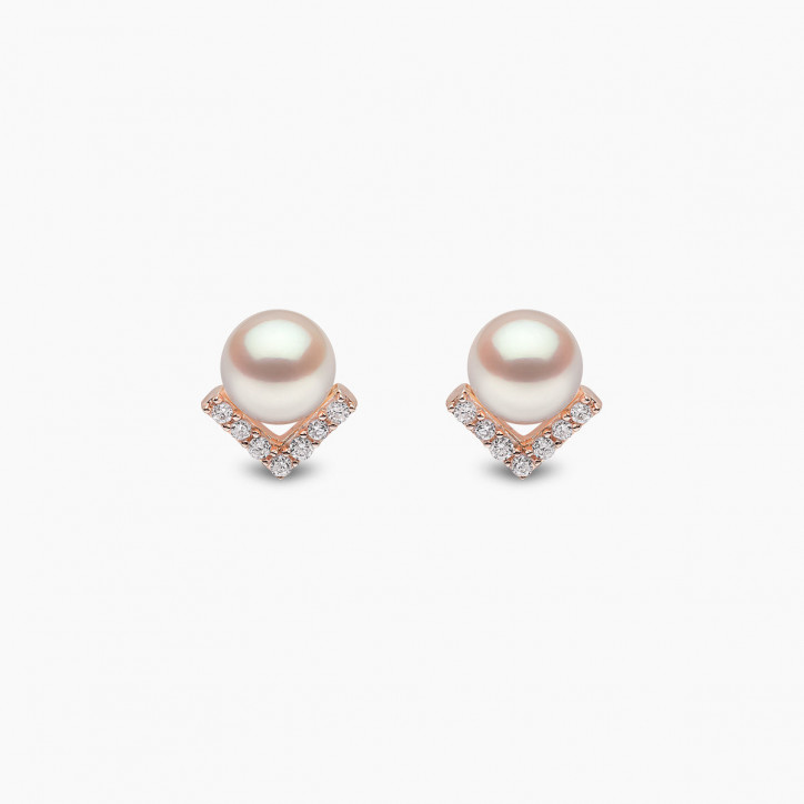 Trend 18K Gold Freshwater Pearl And Diamond V Stud Earrings