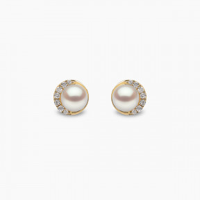 Trend 18K Gold Freshwater Pearl And Diamond Half Moon Stud Earrings