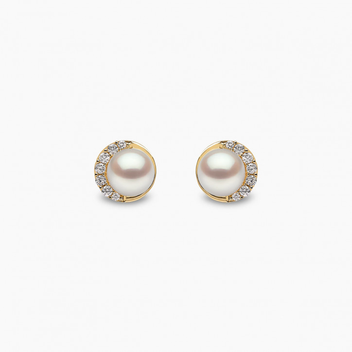 Trend 18K Gold Freshwater Pearl And Diamond Half Moon Stud Earrings