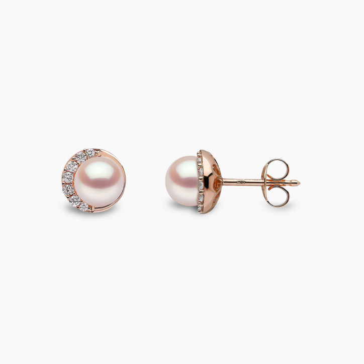 Trend 18K Gold Freshwater Pearl And Diamond Half Moon Stud Earrings