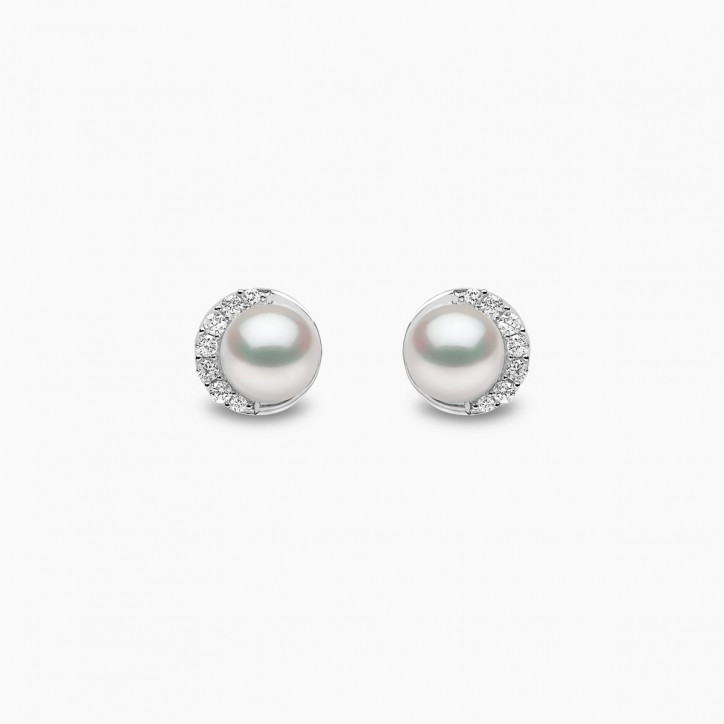 Trend 18K Gold Freshwater Pearl And Diamond Half Moon Stud Earrings