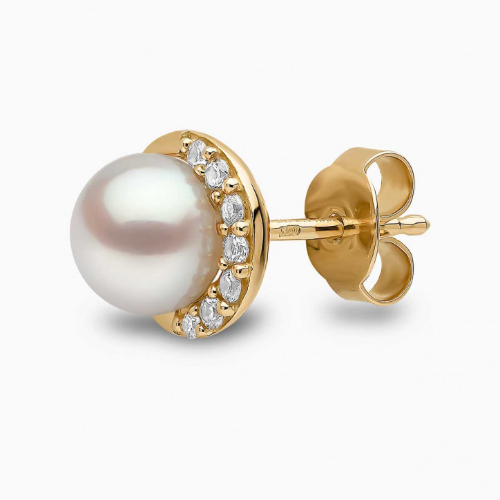 Trend 18K Gold Freshwater Pearl And Diamond Half Moon Stud Earrings