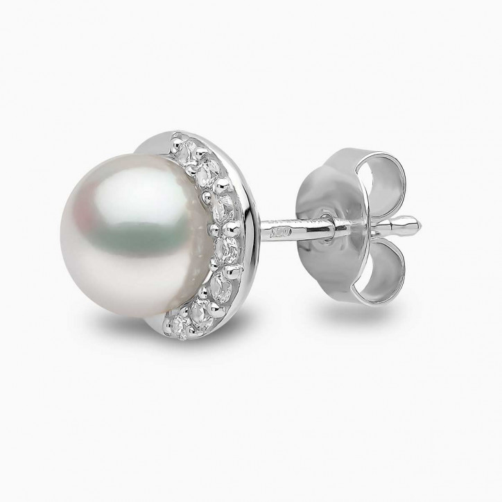 Trend 18K Gold Freshwater Pearl And Diamond Half Moon Stud Earrings