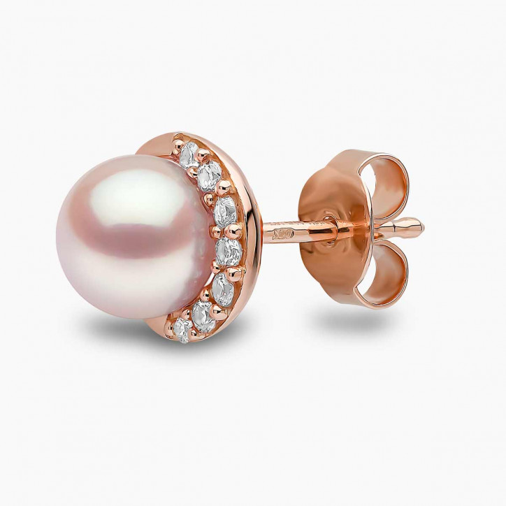 Trend 18K Gold Freshwater Pearl And Diamond Half Moon Stud Earrings