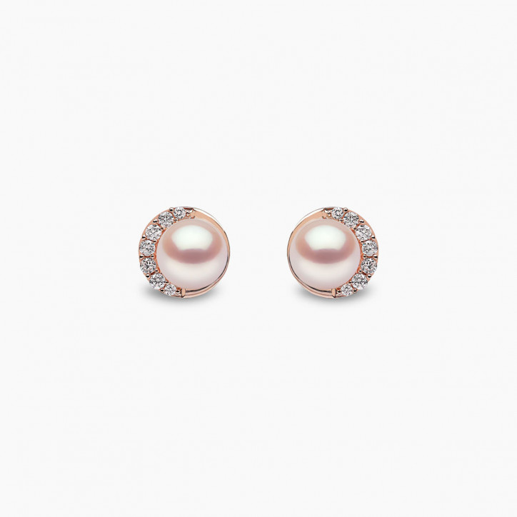 Trend 18K Gold Freshwater Pearl And Diamond Half Moon Stud Earrings