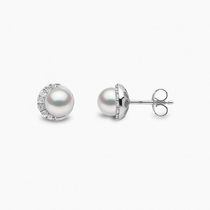 Trend 18K Gold Freshwater Pearl And Diamond Half Moon Stud Earrings