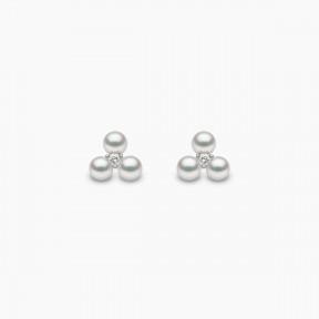 Trend 18K Gold Triple Freshwater Pearl And Diamond Stud Earrings