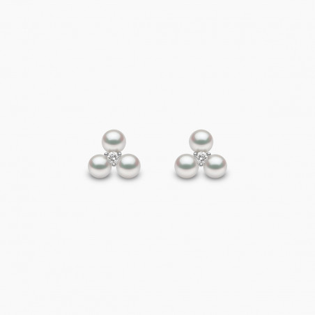 Trend 18K Gold Triple Freshwater Pearl And Diamond Stud Earrings