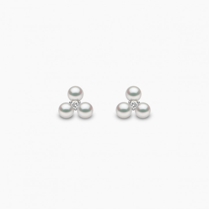 Trend 18K Gold Triple Freshwater Pearl And Diamond Stud Earrings