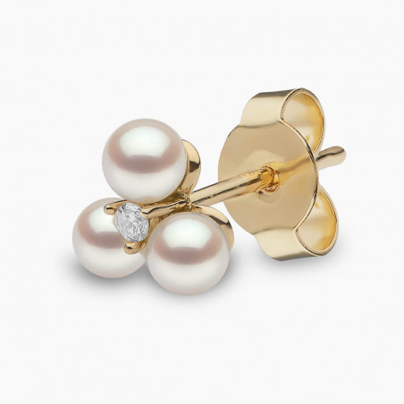 Trend 18K Gold Triple Freshwater Pearl And Diamond Stud Earrings