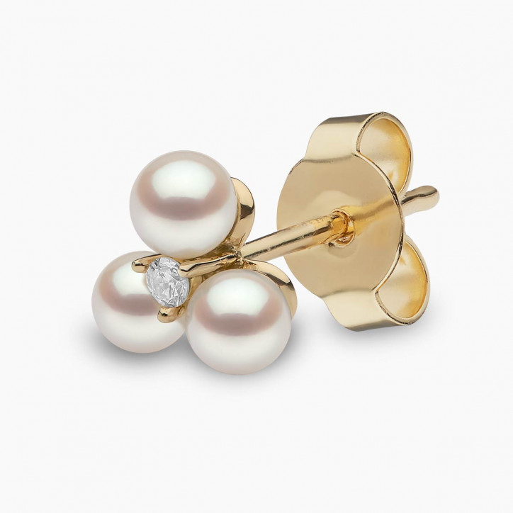 Trend 18K Gold Triple Freshwater Pearl And Diamond Stud Earrings