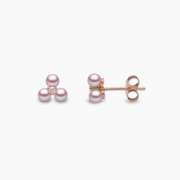 Trend 18K Gold Triple Freshwater Pearl And Diamond Stud Earrings