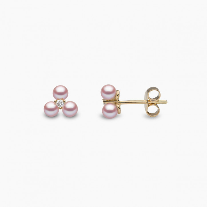 Trend 18K Gold Triple Freshwater Pearl And Diamond Stud Earrings