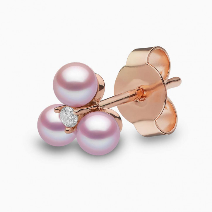 Trend 18K Gold Triple Freshwater Pearl And Diamond Stud Earrings