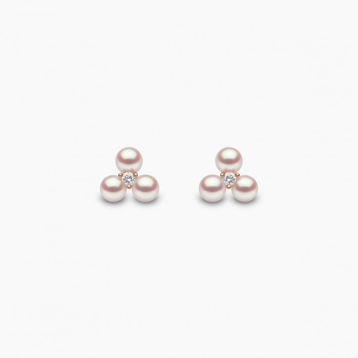 Trend 18K Gold Triple Freshwater Pearl And Diamond Stud Earrings